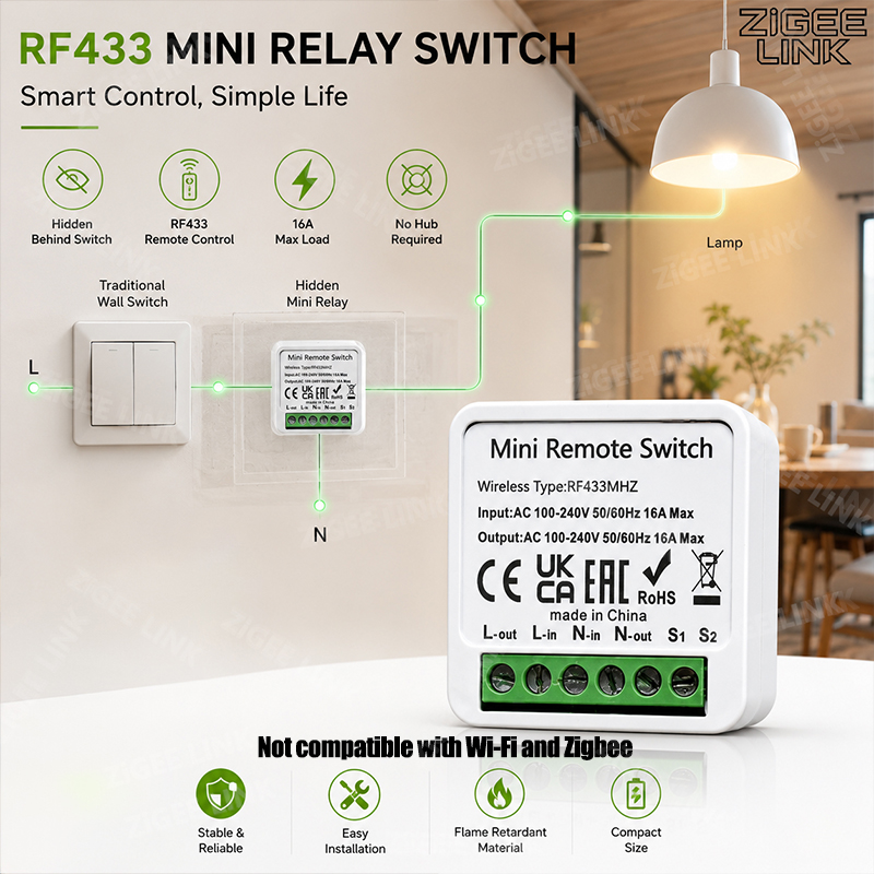 Diy Home Automation System - รีเลย์สมาร์ทขนาดเล็ก RF433MHz 16A พร้อมตัวรับสัญญาณ สวิตช์ควบคุม 2
