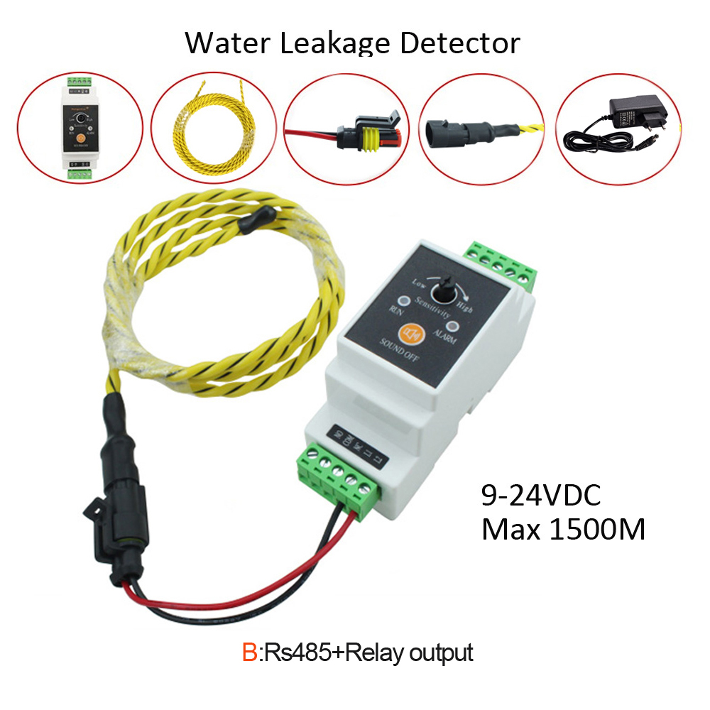 Water Leak Detector Wired - เครื่องตรวจจับการรั่วไหลของน้ำแบบสาย1ชุดพร้อมรีเลย์ RS485สายเคเบิล5/10/15/20/30ม. ตัวเซ็นเซอร์รั่วซึมของน้ำในโกดัง